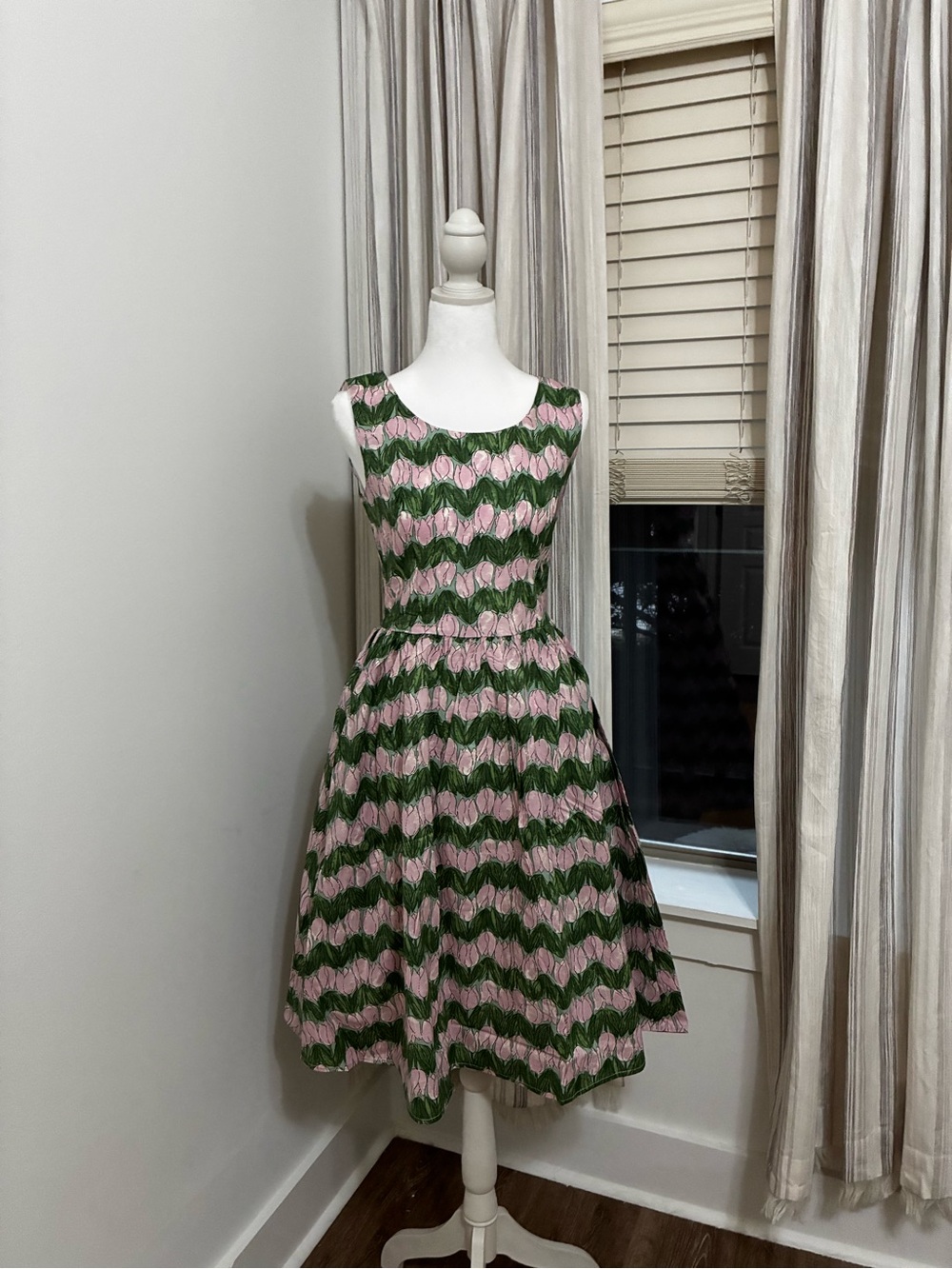 Tulip B Pink and Green Sleeveless Midi Dress